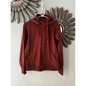 Athleta Triumph Hoodie Full Zip Fleece Jacket Rust Red Womens Medium Athleisure